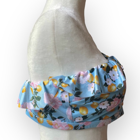Victoria's Secret Swim Bikini Top XL One Shoulder Ruffle Blue Lemon Feminine - Picture 2 of 10
